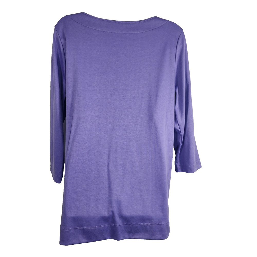 LL Bean Womens Pima Cotton Tunic 3/4 Sleeve Splitneck Purple Large 300325 Casual - Picture 2 of 10